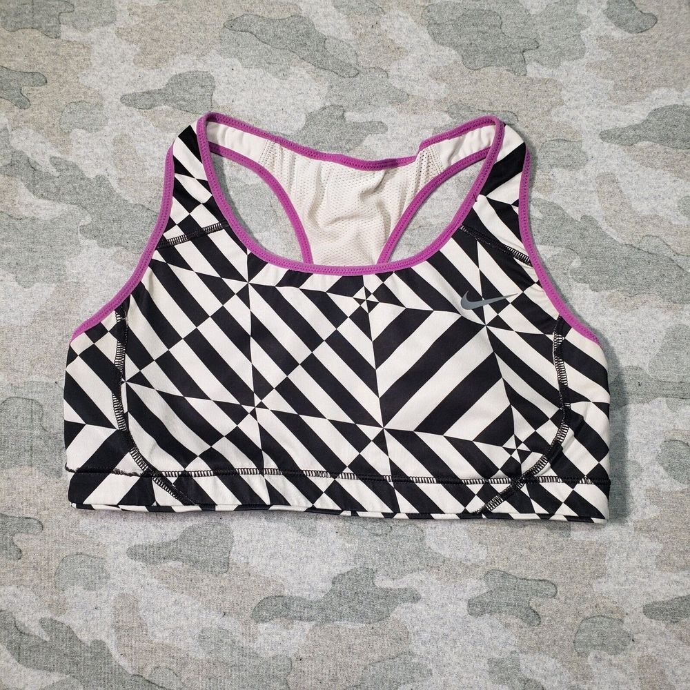 Nike‎ Sports Bra Womens Medium Black White Geo Print Gym Fitness Yoga